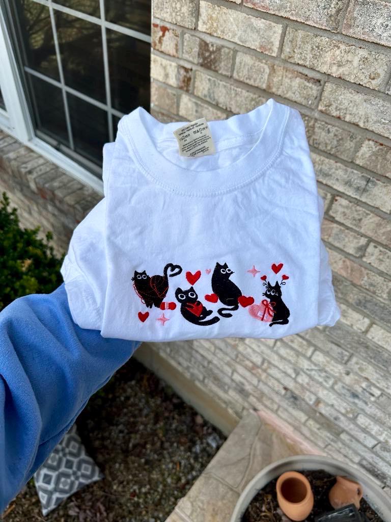 Black Cats Embroidered Valentine's Sweatshirt: Cat Lover Gift